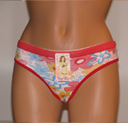 Red underwear with flowers.
